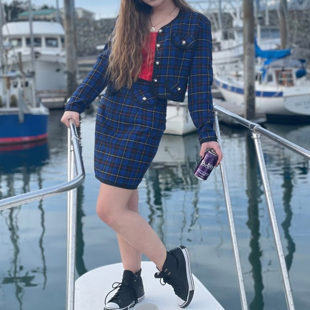 JUDY KNAPP Vintage Blue Plaid suit set